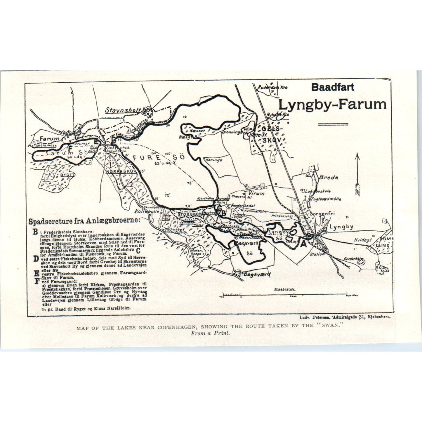 Map of the Lakes Near Copenhagen Baadfart Lyngby-Farum 1897 Victorian Ad AE9-TS2