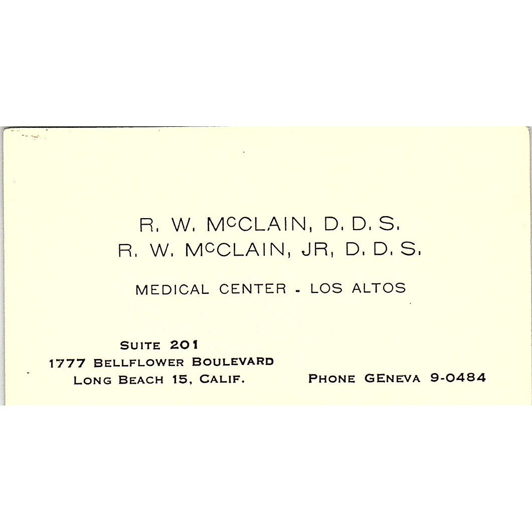 Medical Center - Los Altos, R. W. McClain, Jr., Long Beach, CA Business Card Sf3-B7