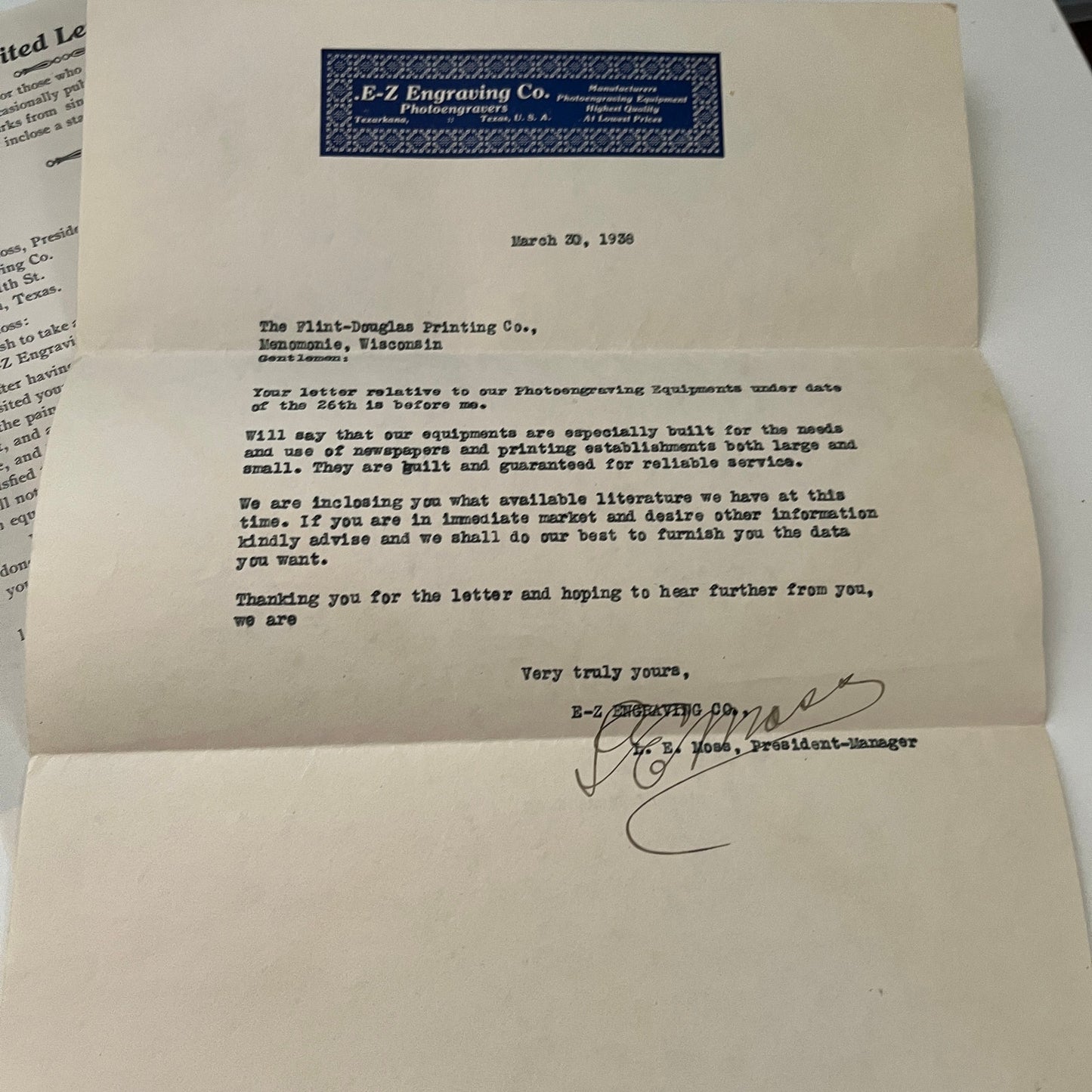 1938 E-Z Engraving Co Sales Material Packet Texarkana Texas B1