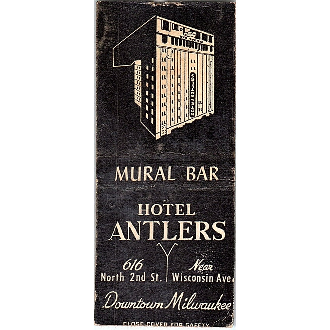 Hotel Antlers Mural Bar Downtown Milwaukee WI Vintage Matchbook Cover SF3-Y6
