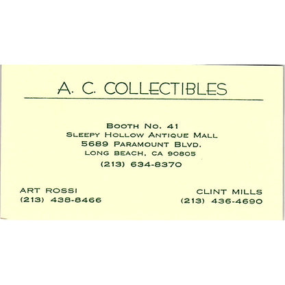 A.C. Collectibles Art Rossi Clint Mills Long Beach Vintage Business Card SE3-B16