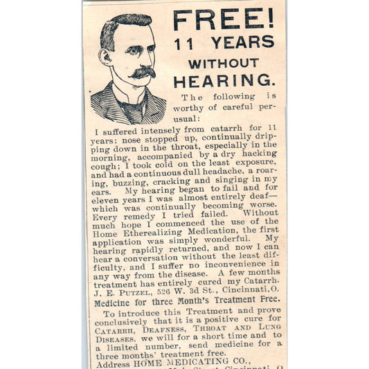 Hearing Catarrh Treatment J.E. Putzel Cincinnati 1894 Ad AB6-SL1