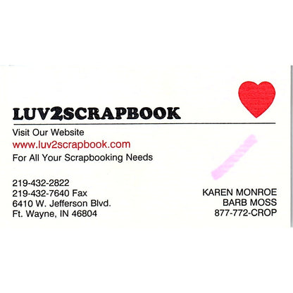 Luv2Scrapbook Karen Monroe Barb Moss Ft Wayne IN Vintage Business Card SC9-B11