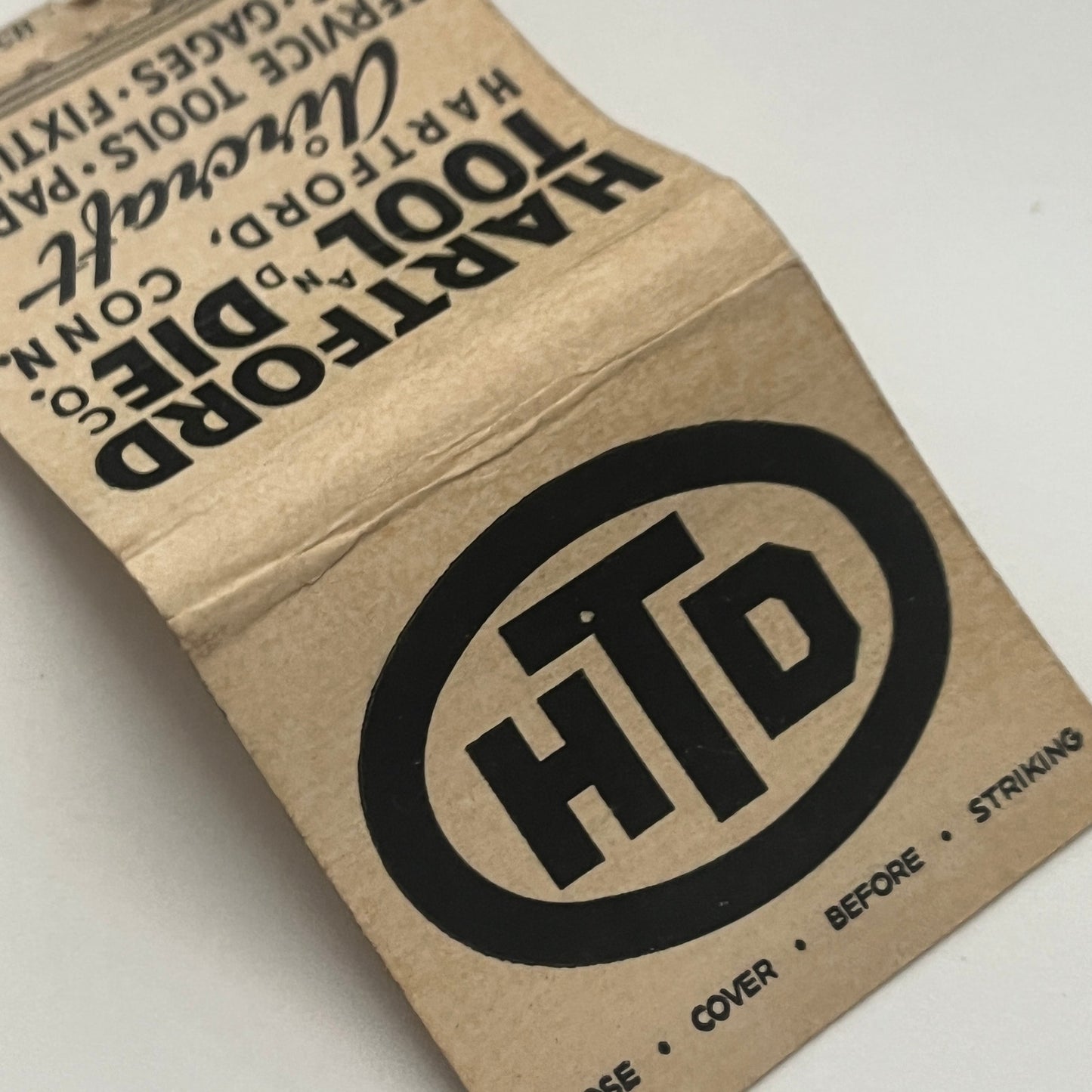 Hartford Tool and Die Co Hartford CT Aircraft Vintage Matchbook Cover TB8-MB2-1