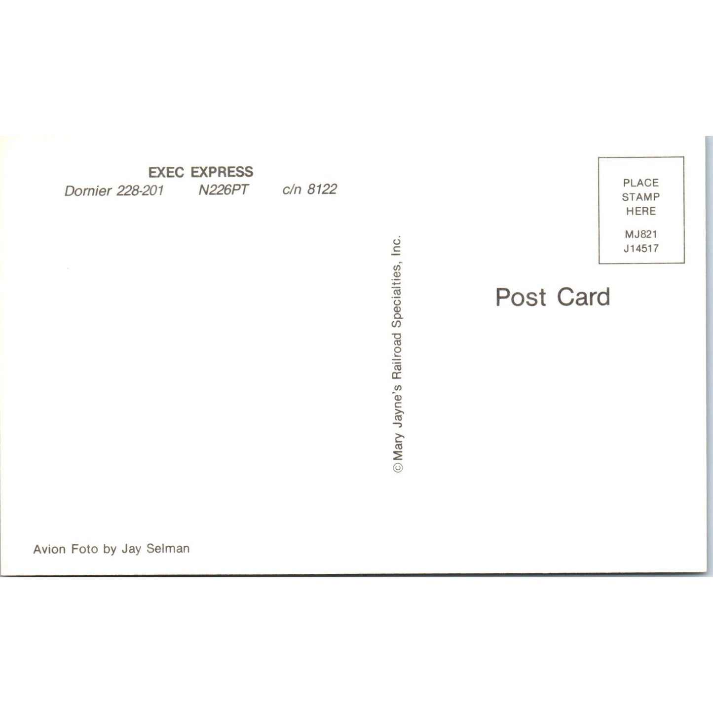Exec Express Dornier 228-201 N226PT Vintage Postcard PC3