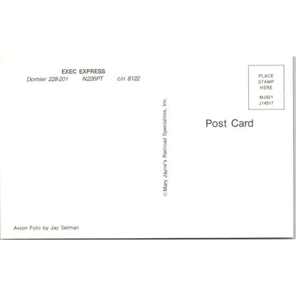 Exec Express Dornier 228-201 N226PT Vintage Postcard PC3