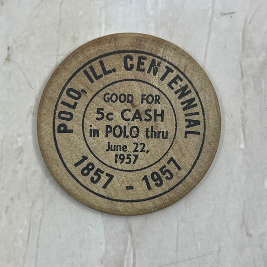 1957 Polo Illinois Centennial Wooden Nickel Souvenir Token SB8