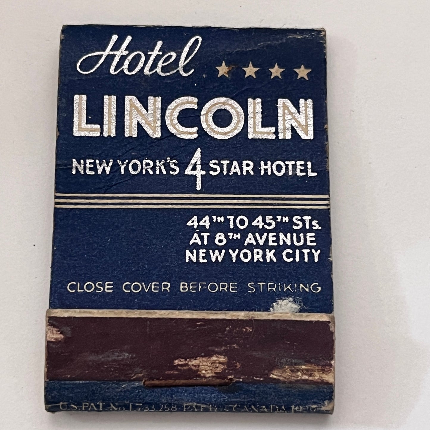 Hotel Lincoln 8th Avenue New York City Vintage Matchbook Cover TB8-MB-10
