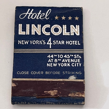 Hotel Lincoln 8th Avenue New York City Vintage Matchbook Cover TB8-MB-10