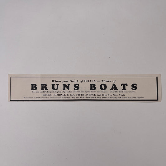 Bruns Boats - Bruns, Kimball & Co 5th Avenue New York 1932 Ad AG2-7