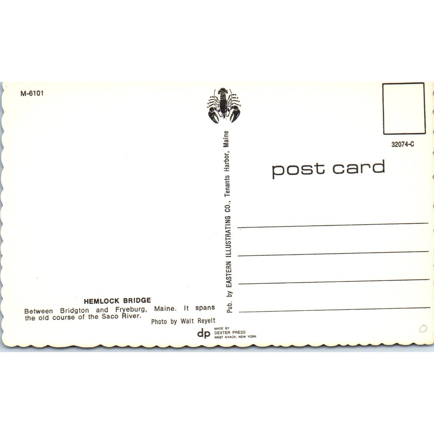 Hemlock Bridge Bridgton Fryeburg Maine Covered Bridge Postcard PB13