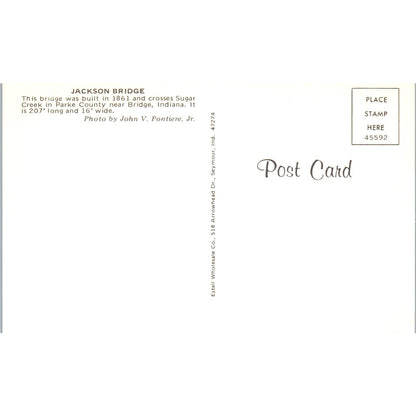 Jackson Bridge Parke County IN Vintage Covered Bridge Postcard PD3