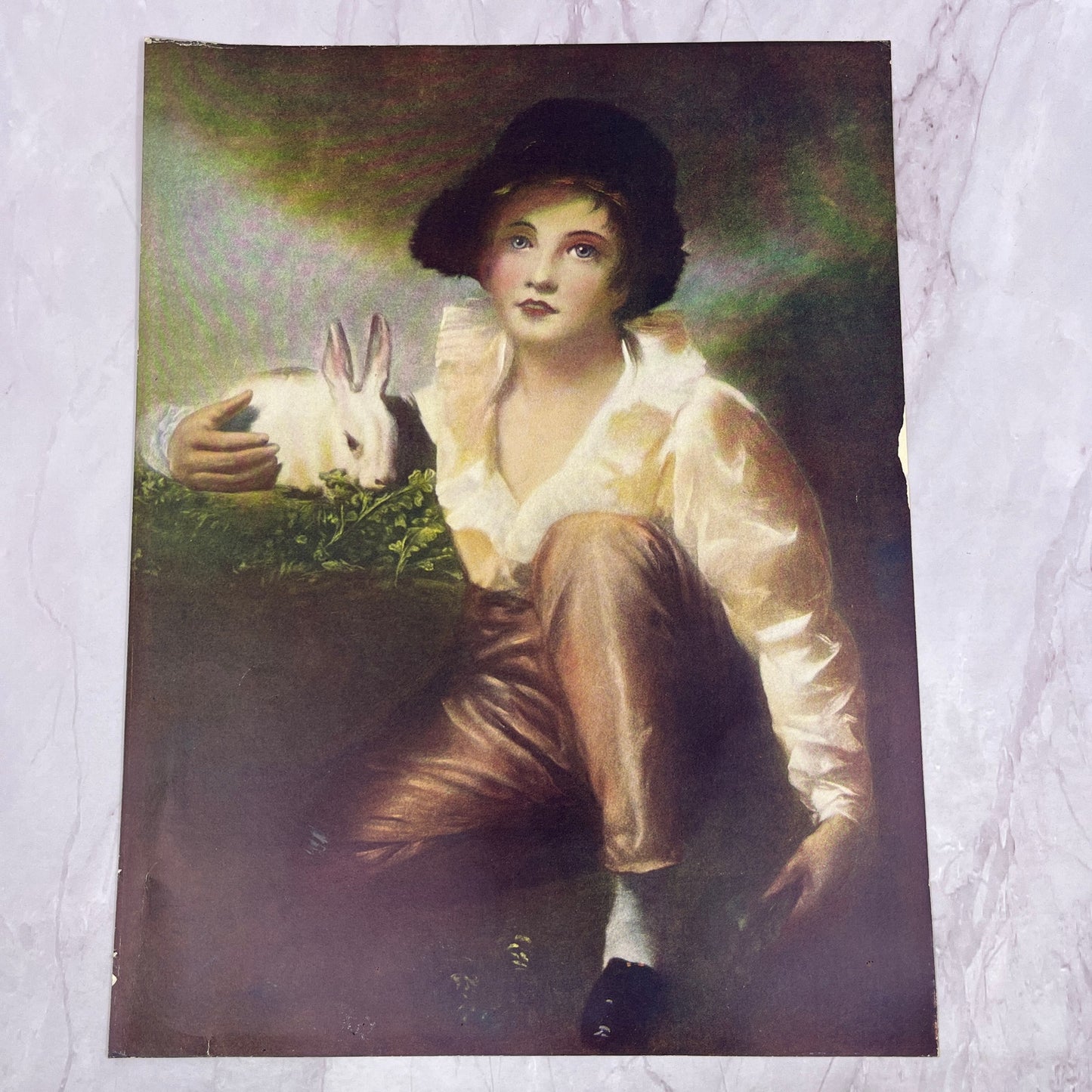 “Boy With Rabbit” Sir Henry Raeburn Vintage Lithograph 9x11.5" Art Print V14-5