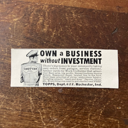 Topps Work Uniforms - Business Without Investment Rochester IN 1955 Ad AF9-S9