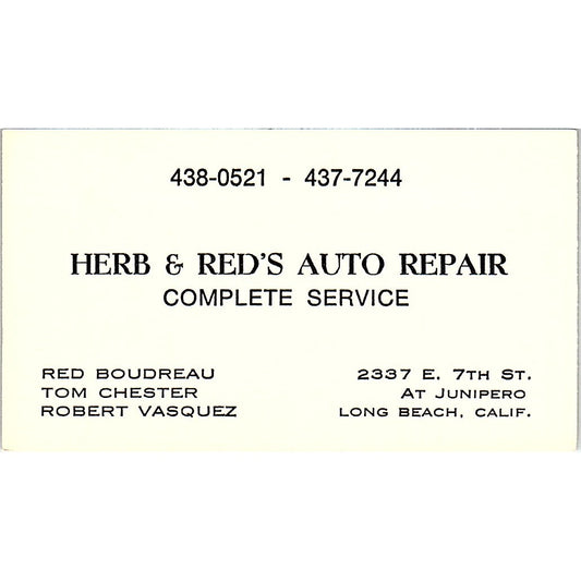 Herb & Red's Auto Repair Red Boudreau Long Beach Vintage Business Card SE3-B13