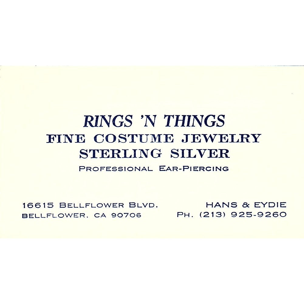 Rings 'N' Things  Han & Eydie Bellflower C.A Vintage Business Card SF3-B9