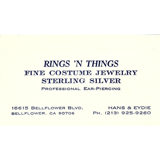 Rings 'N' Things  Han & Eydie Bellflower C.A Vintage Business Card SF3-B9