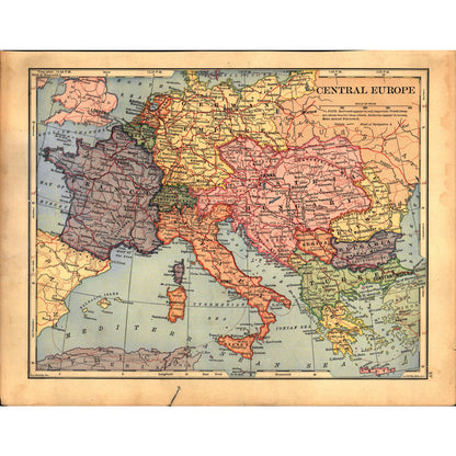 British Isles and Central Europe Map 1901 Original Engraving V1-1