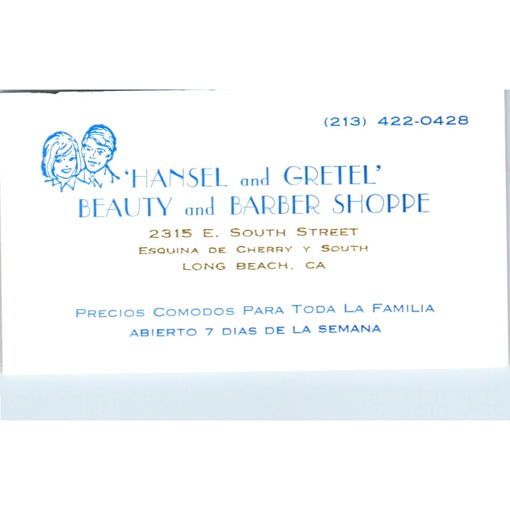 Hansel and Gretel Beauty & Barber Shop Long Beach Vintage Business Card SD8-B11