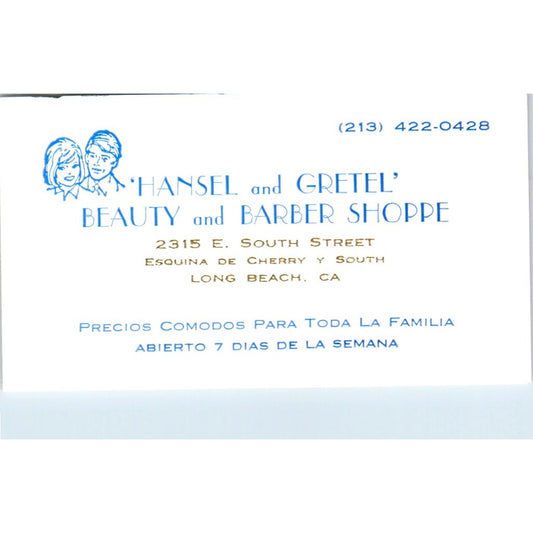 Hansel and Gretel Beauty & Barber Shop Long Beach Vintage Business Card SD8-B11