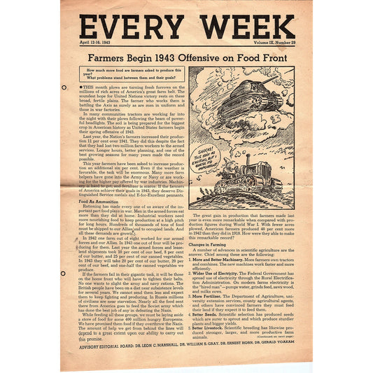 1943 April 12-16 WWII Every Week Student Newspaper Farmers War Effort AF6-18