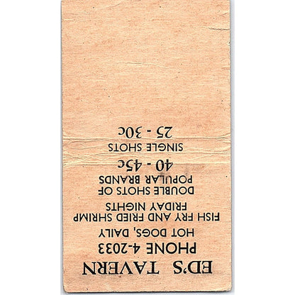Ed's Tavern Clarence Bina Troyanek La Crosse WI Vintage Matchbook Cover SC7-Y3