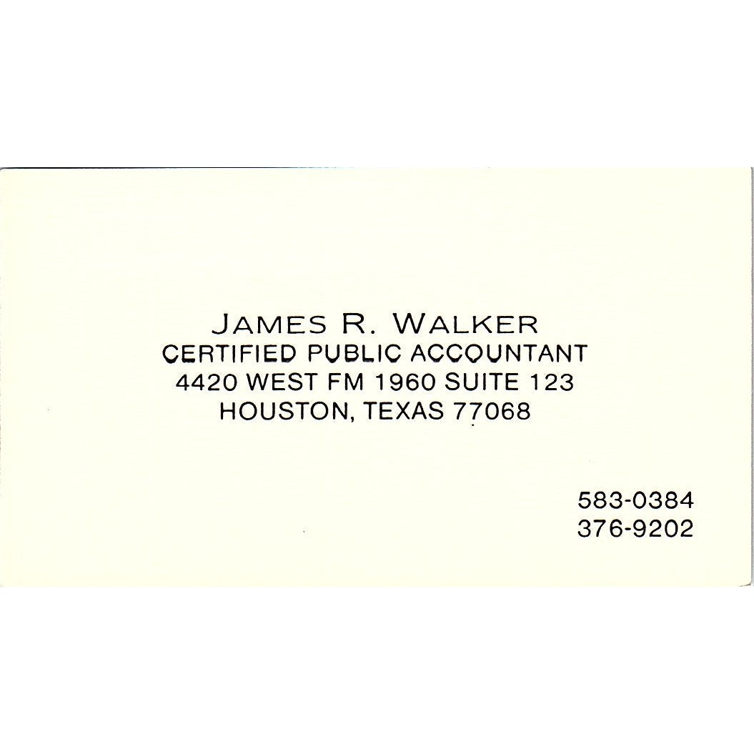 James R Walker CPA Houston Vintage Business Card SD9-B1