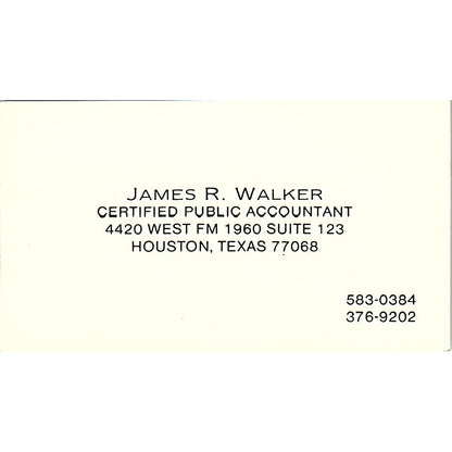 James R Walker CPA Houston Vintage Business Card SD9-B1