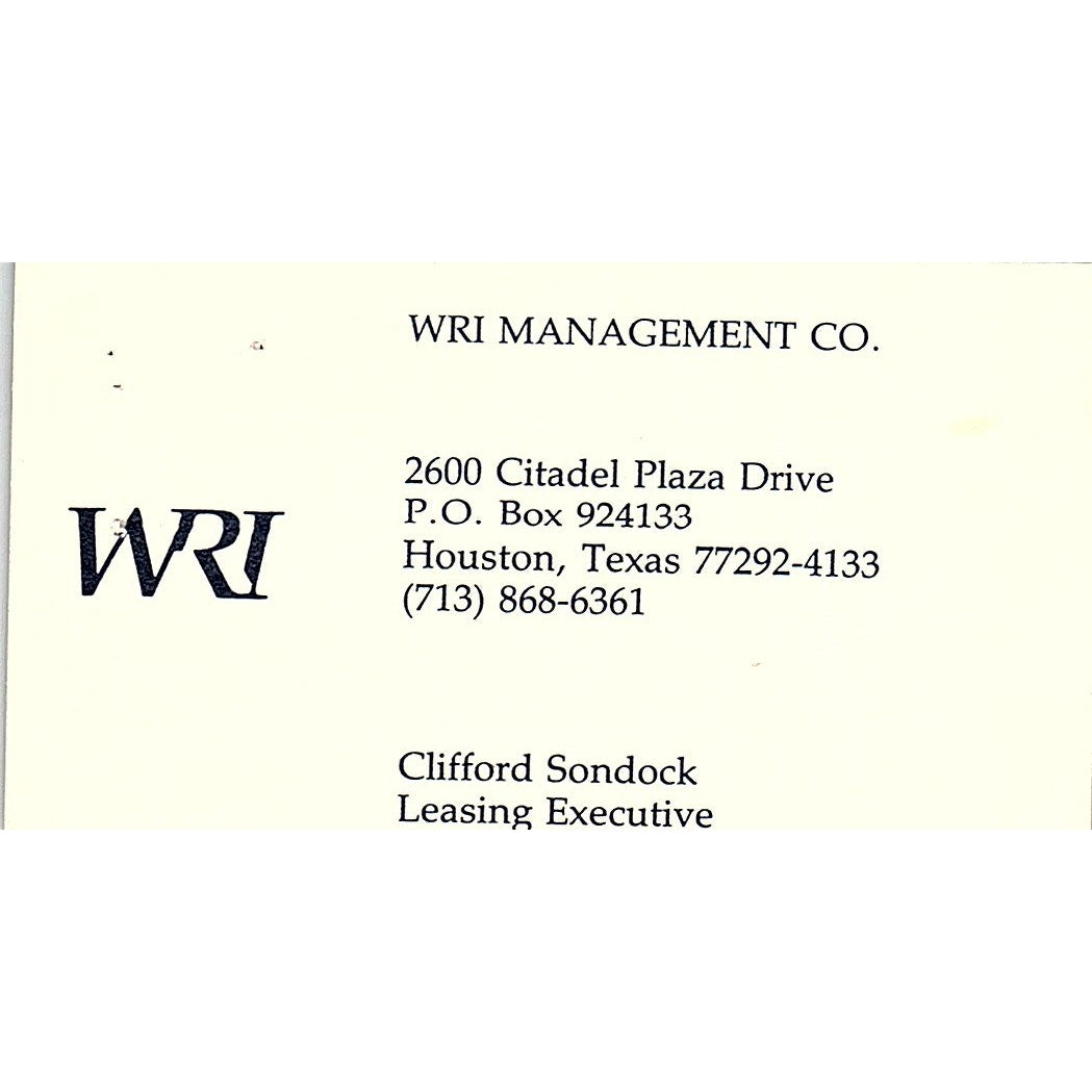 Clifford Sondock WRI Management Co Houston Vintage Business Card SE3-B14