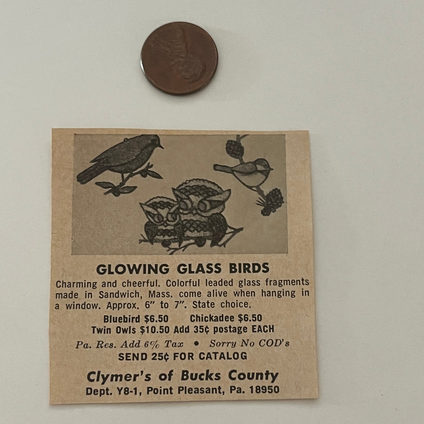 Clymer's of Buck County Glass Birds Point Pleasant PA 1971 Magazine Ad SAG4-S15