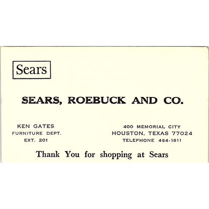 Sears Roebuck And Co. Ken Gates  Houston Texas Vintage Business Card SB4-B8