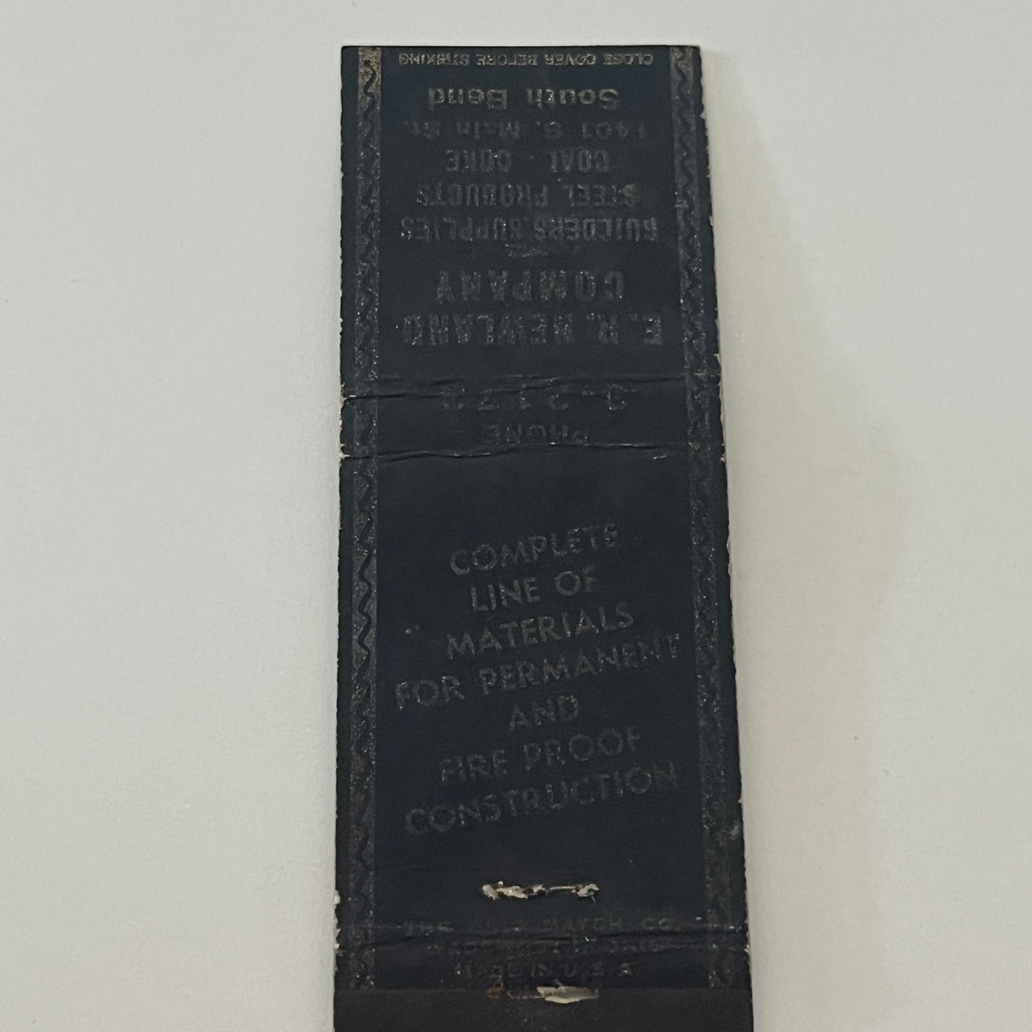 E.R. Newland Company Builders Supplies South Bend Vintage Matchbook TB6-MB2-4