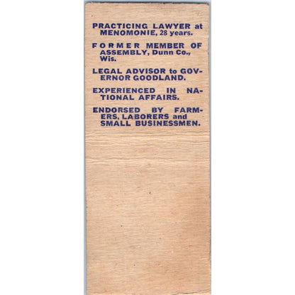 1953 Willis E Donley for Congress Republican Menomonie WI Matchbook Cover SD4-Y2