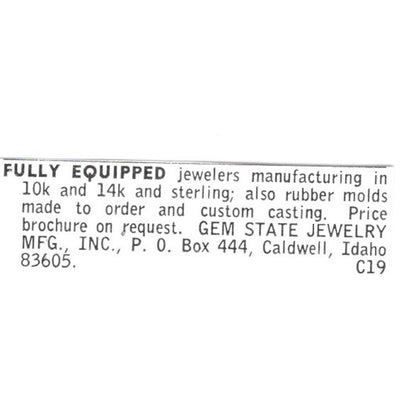 Gem State Jewelry Inc Caldwell Idaho 1972 Ad AF8-S18