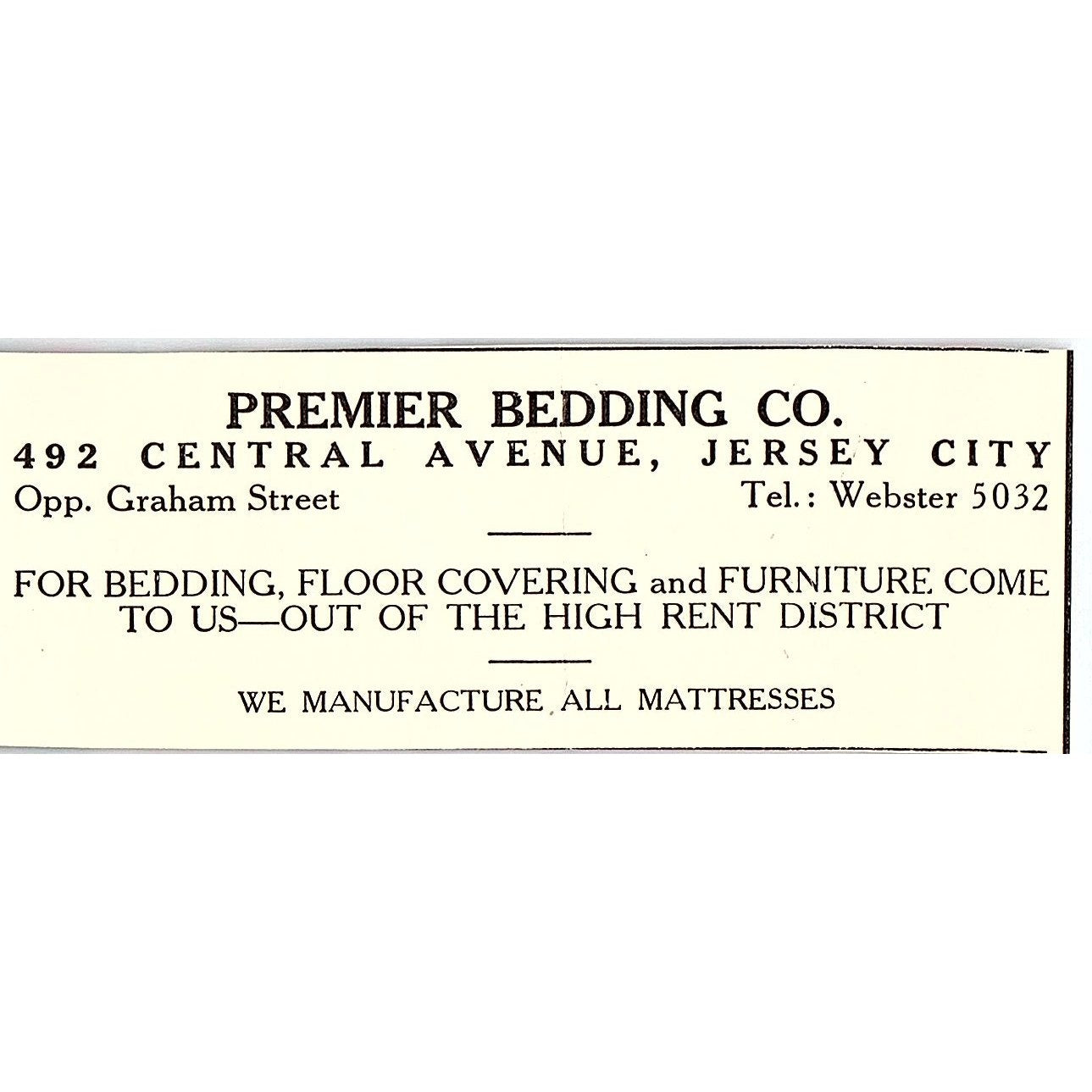 Premier Bedding Co 492 Central Avenue Jersey City NJ 1920s Ad AF3-8