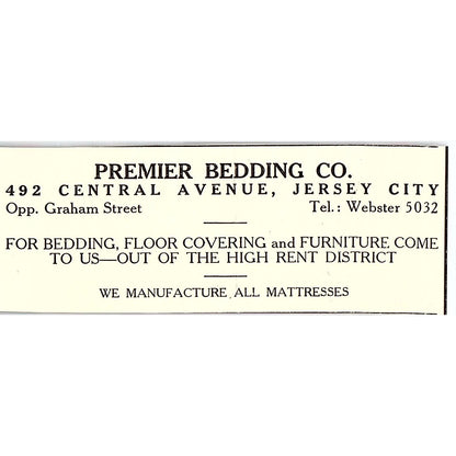 Premier Bedding Co 492 Central Avenue Jersey City NJ 1920s Ad AF3-8