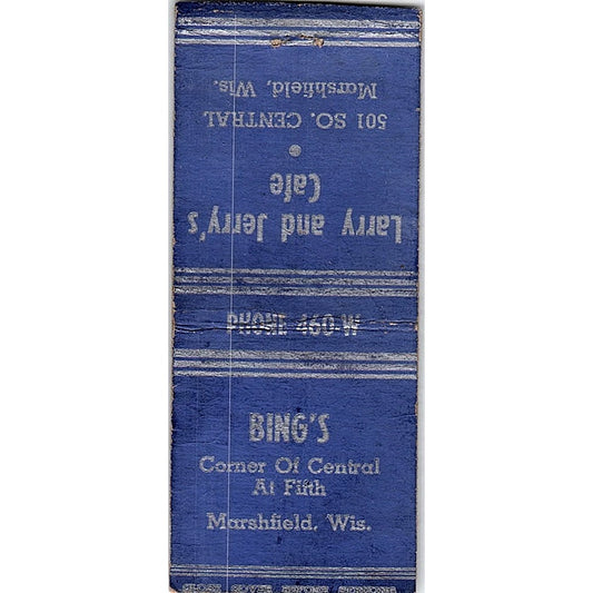 Bing's, Larry and Jerry's Cafe Marshfield WI Vintage Matchbook Cover SF3-Y4