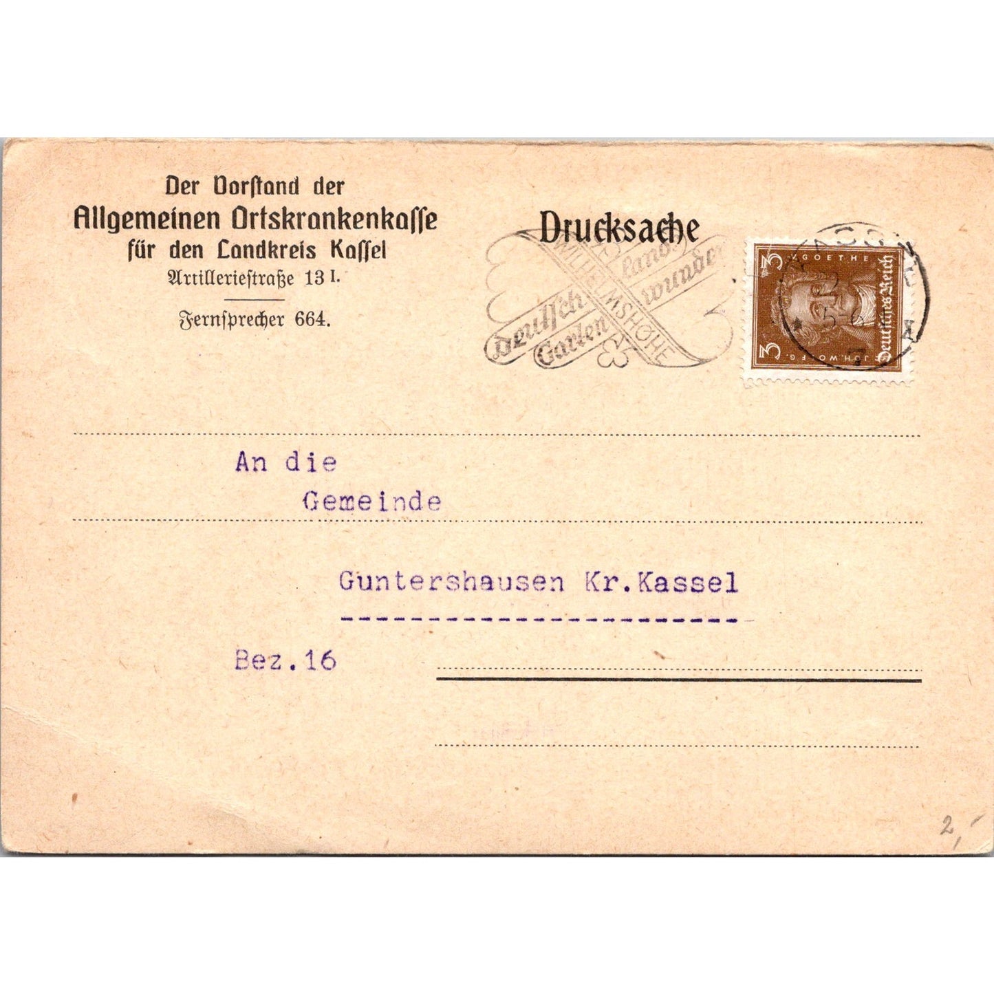 Guntershausen District of Kassel Health Board 1927 German Reich Postcard TE2-GRP