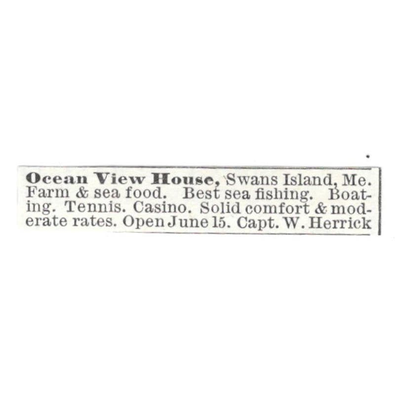 Ocean View House Swans Island ME Capt. W. Herrick c1918 Advertisement AE5-SV5