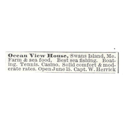 Ocean View House Swans Island ME Capt. W. Herrick c1918 Advertisement AE5-SV5