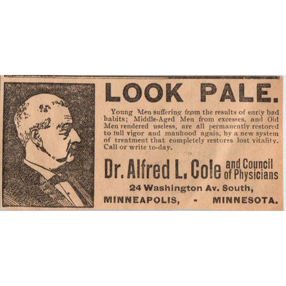 Dr. Alfred L. Cole Men's Health Washington Ave Minneapolis 1898 Ad AF2-Q1