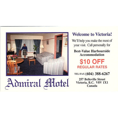 Admiral Motel Victoria British Columbia Vintage Business Card TH2-B1