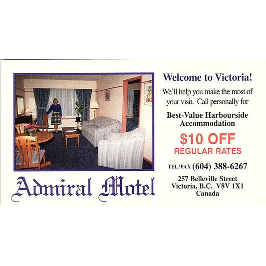 Admiral Motel Victoria British Columbia Vintage Business Card TH2-B1
