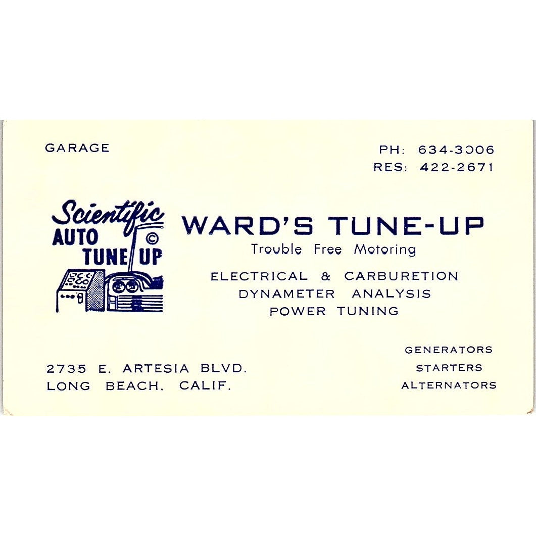 Ward's Tune-Up Long Beach CA Vintage Business Card SE3-B13