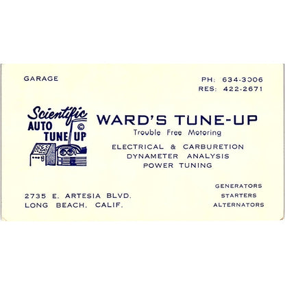 Ward's Tune-Up Long Beach CA Vintage Business Card SE3-B13