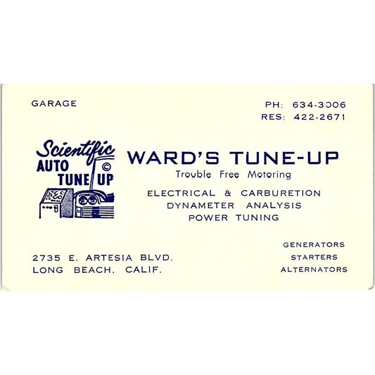 Ward's Tune-Up Long Beach CA Vintage Business Card SE3-B13
