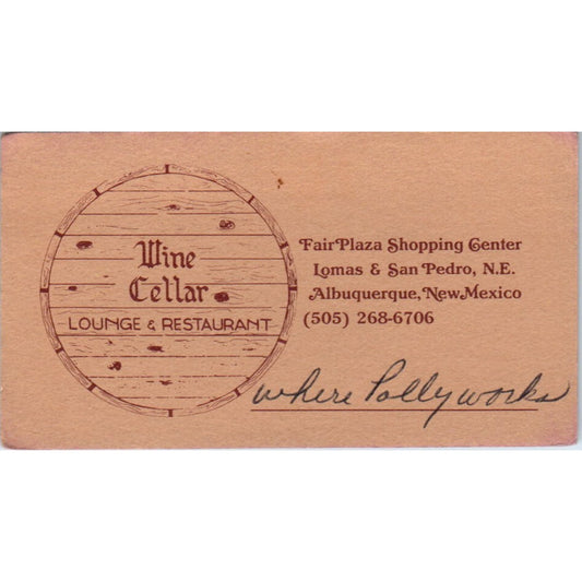 Wine Cellar Lounge & Restaurant Albuquerque NM Vintage Business Card SD8-B6