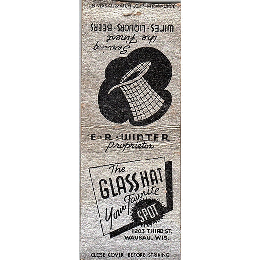 The Glass Hat Wausau WI Vintage Matchbook Cover SF3-Y1