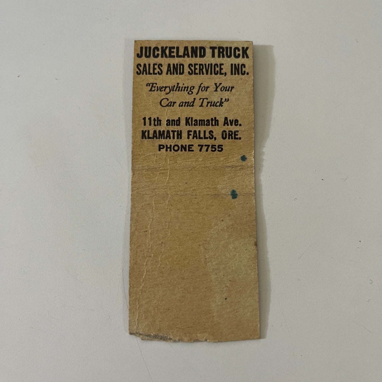 Jukeland Truck Sales Hudson Klamath Falls OR c1940 Matchbook Cover MM15-2