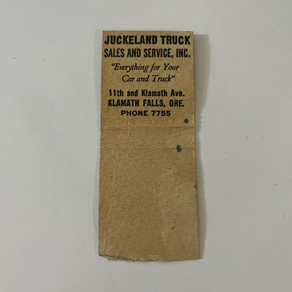 Jukeland Truck Sales Hudson Klamath Falls OR c1940 Matchbook Cover MM15-2